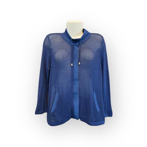 Zenergy by Chico's Women's Navy Open Knit Zip Athleisure Jacket Size 1 M (8-10) - Picture 1 of 10